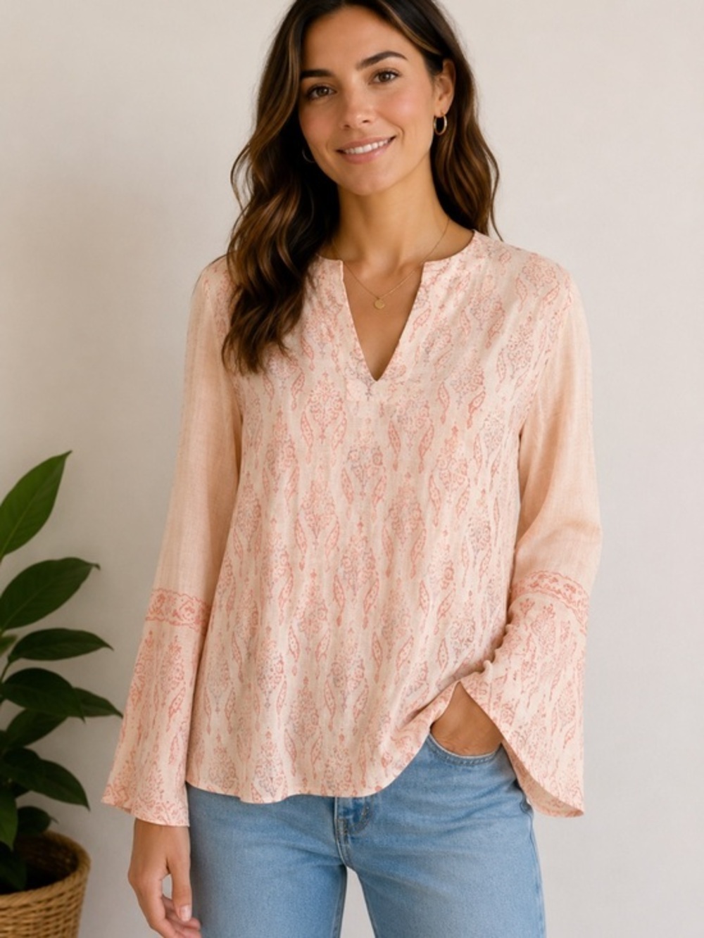 BCBGMAXAZRIA Boho V-Neck Blouse Size XS NWT